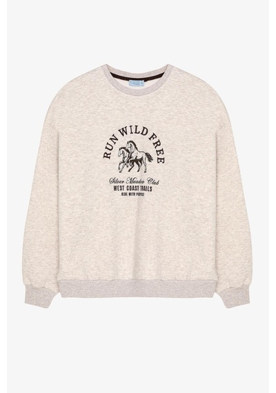 Quzu 01125 Baskı Ve Nakış Detaylı Sweatshirt Bej