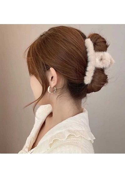 Peluş Yumuşak Tüylü Mandal Toka / Peluş Toka Bej