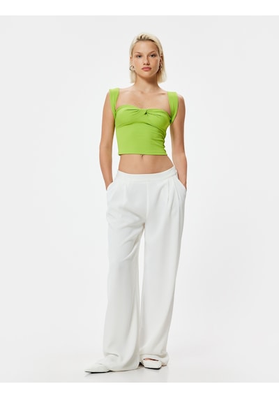 Koton Crop Straplez Üst Kol Detaylı Kalp Yaka Yeşil 4sak10848ek