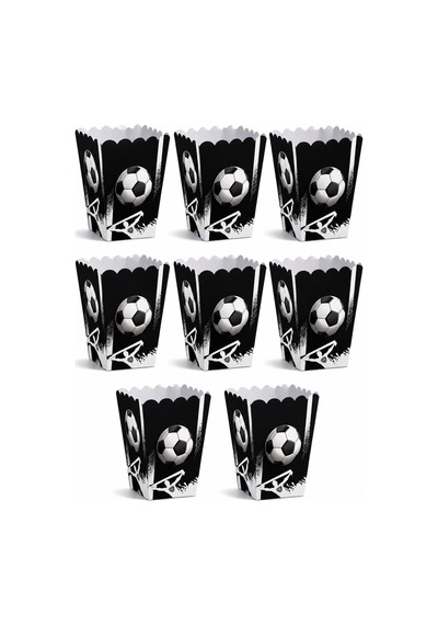 Mısır Kutusu Popcorn Kutusu 8'li Taraftar Siyah Beyaz 7.5x11 Cm Maç Parti Atıştırmalık Kutusu