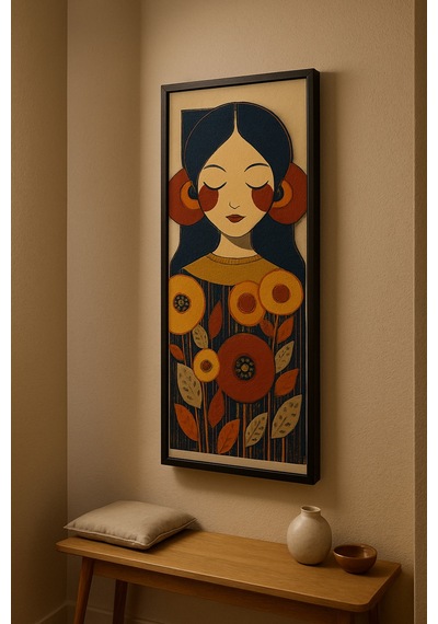 Dekoratif Duvar Tablosu 25 X 60 Cm Siyah Ahşap Çerçeve Kadın Figürlü