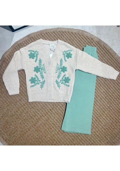 Noble Kids Kız Çocuk Triko Hırka Ve Pantolon Takım Yeşil