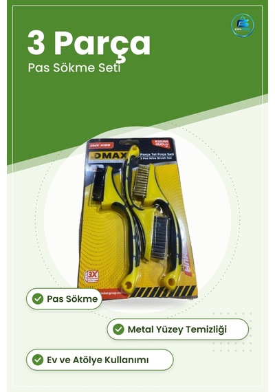 Tel Fırça Seti 3'lü 3 Parça Pas Sökme Metal Yüzey Temizleme Ev Ve