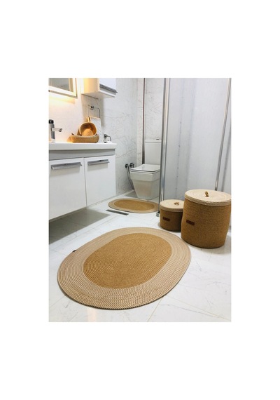 Jüt,hasır,6 Lı,banyo Paspas Takımı,bohem Tarzı Banyo Takımı,iskandinav Paspas/sepet Hasır Krem Hasır Krem