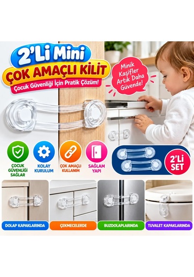 Ers 2'li Mini Çok Amaçlı Kilit- Çocuk Güvenlik Gereçkerli Çekmece,dolap,kapak Kilidi