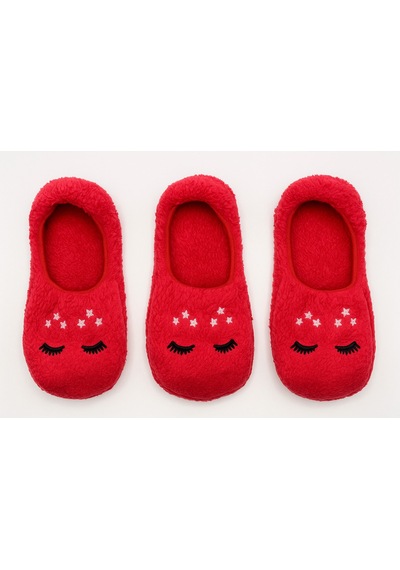 Ozzy Socks Kadın Kırmızı Yıldız Desenli Uyku Patik Çorap 3'lü Paket Kırmızı2