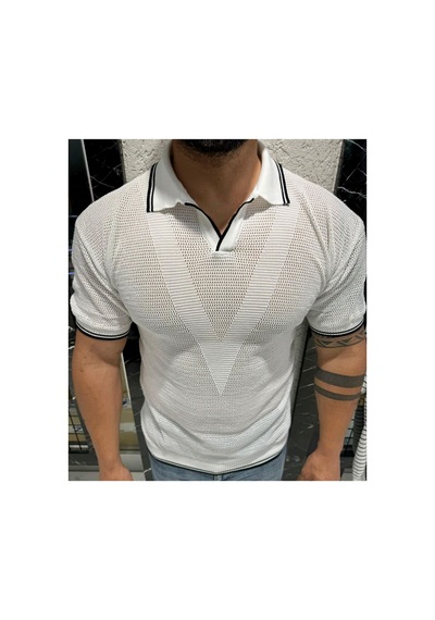 Cool Tarz Erkek Yumuşak Dokulu Polo Yaka Triko T-shirt Beyaz Beyaz