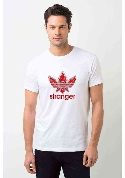 Stranger Yaprak Logo Baskılı Beyaz Erkek Tshirt