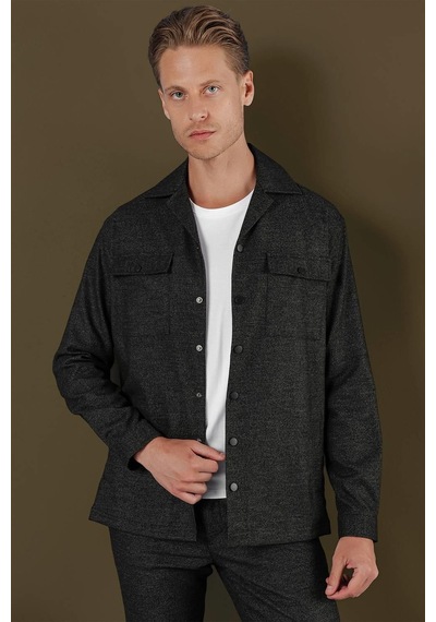 Efor G 1560 Slim Fit Siyah Klasik Gömlek Siyah