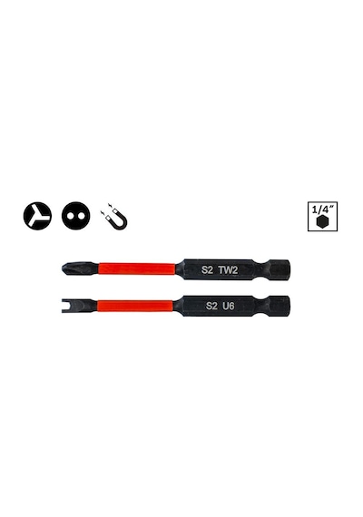 6603 Tri-wing Tw2/ U-shaped U6 Vidalama 2'li Bits Uç Seti 75mm
