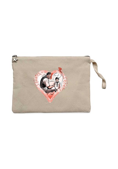 Atatürk Ve Çocuk Krem Clutch Astarlı Cüzdan / El Çantası