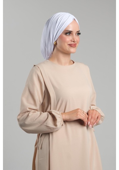 Hürrem Bone Beyaz Pratik Hazır Geçmeli Tesettür Bone Sandy Büzgülü Salaş 2119 42 Beyaz