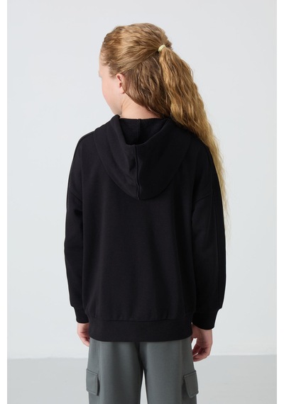 Tommy Life Siyah Pamuklu İçi Tüylü Yumuşak Dokulu Standart Fit Nakışlı Kız Çocuk Sweatshirt - 75149 Siyah