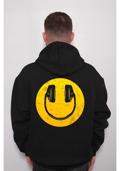 Smile Kulaklık Music Gülen Surat Sweatshirt Unisex Kapüşonlu Hoodie 001