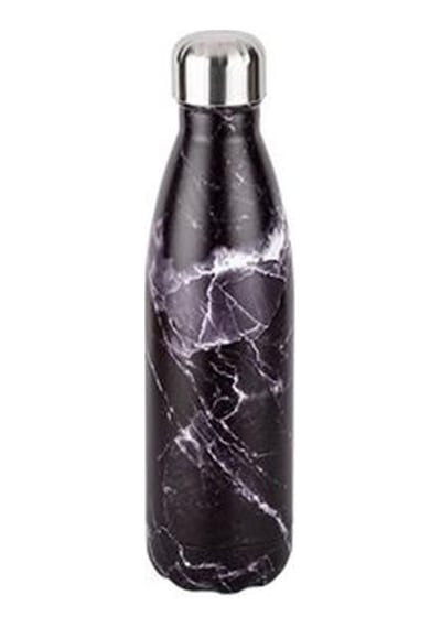 Tantitoni Siyah Mermer Desenli Paslanmaz Çelik Su Şişesi 500ml Beyaz