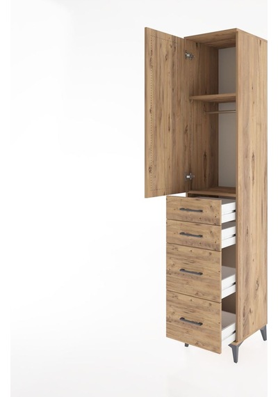 Hyperion Dolap 2 Raflı 4 Çekmeceli Tek Askılı 44x44x221 Çam-çam Çam