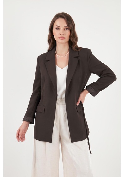 Lela Puantiye Astarlı Belden Bağlamalı Blazer Ceket Kadın Ceket 6524049 Kahve
