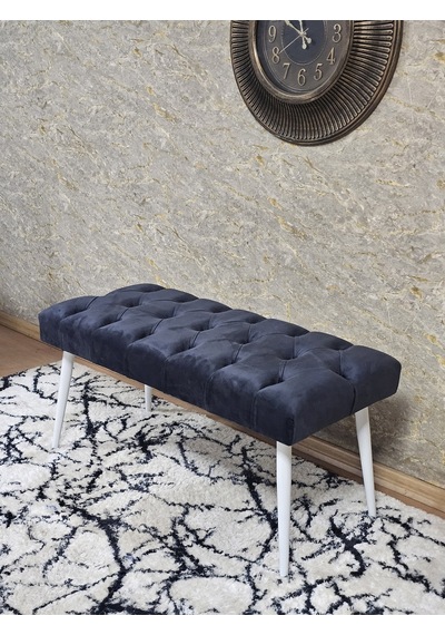 Zafir Beyaz Boyalı Sivriltme Ayaklı 90 Cm Puf Bench - Puf - Bench - Kasalı Oturak - Oturak - Yatak Ucu Puf Füme
