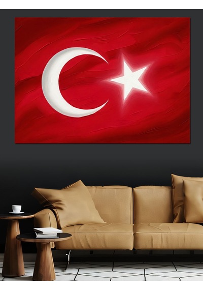 Ahşap Tablo Kırmızı Zemin Üzerinde Türk Bayrağı İstanbul Tabloları