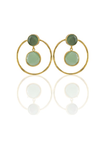 Kadir Jewellery 22 Ayar Altın Kaplama Kadın Halka Küpe -el İşçiliği Ve Hipoalerjenik Küpe Açık Yeşil