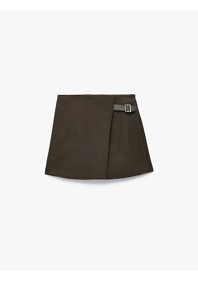 Koton Normal Bel Kemer Detaylı Regular Fit Mini Şort Etek Kahverengi 6sak70168uw Kahve