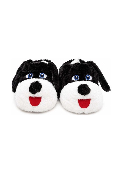 Modafocus Sevimli Köpek Figürlü Peluş Unisex Ev Pandufu - Sevgili Kombin - Gri Dilli Gri Dilli