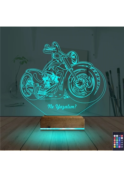Luvivia Motosiklet Harley Motor Kişiye Özel 3d Lamba - Masa Gece Lambası V3 Şeffaf