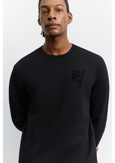 Avva Erkek Siyah Bisiklet Yaka Baskılı Pamuklu Regular Fit Sweatshirt A62y1273