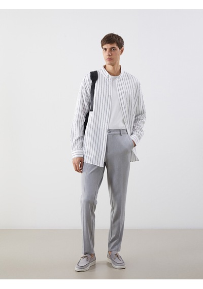 Lcw Vision Beyaz Slim Fit Çizgili Erkek Gömlek