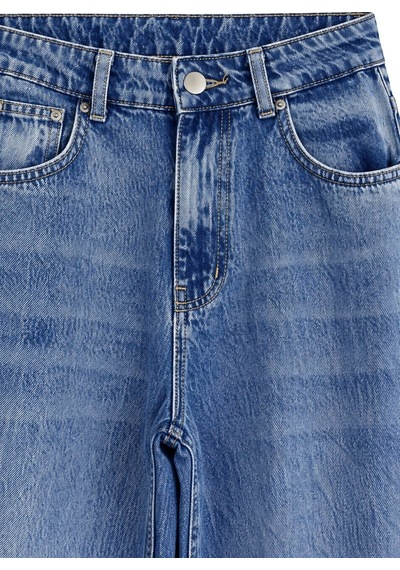 Vadon 1058 Kadın Yüksek Bel Baggy Fit Jean Pantolon Mavi