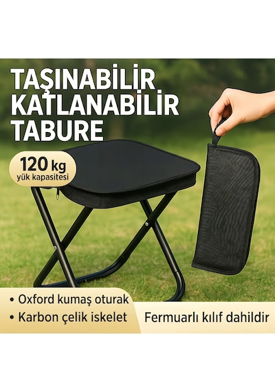 Taşıma Çantalı Portatif Katlanabilir Kamp Ve Balıkçı Taburesi - Pratik Mini Sandalye Siyah