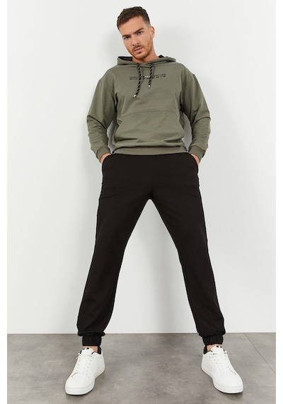 Tommy Life Çağla - Siyah Kapüşonlu Kanguru Cep Lastik Paça Erkek Oversize Eşofman Takımı - 85117 Yeşil - Siyah