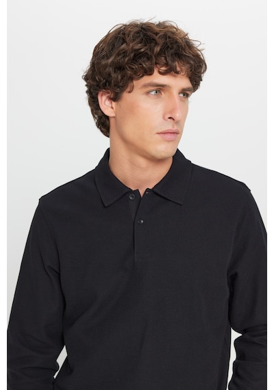 AC&Co / Altınyıldız Classics Erkek Sıyah %100 Pamuk Slim Fit Dar Kesim Polo Yaka Jakarlı Triko Tişört SIYAH