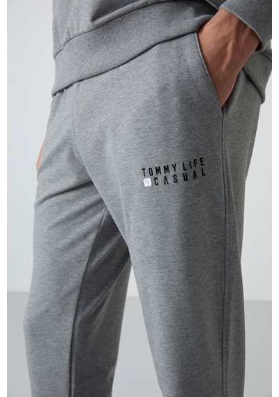 Tommy Life Gri Melanj Casual O Yaka Lastik Paça Pamuklu Erkek Oversize Eşofman Takımı - 85120 GRİ MELANJ