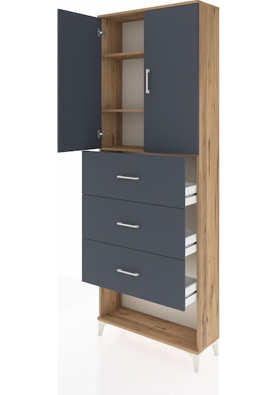 Arges Dolap 3 Raflı 3 Çekmeceli 2 Kapaklı 88x30x243 Çam-antrasit Atlas Çam
