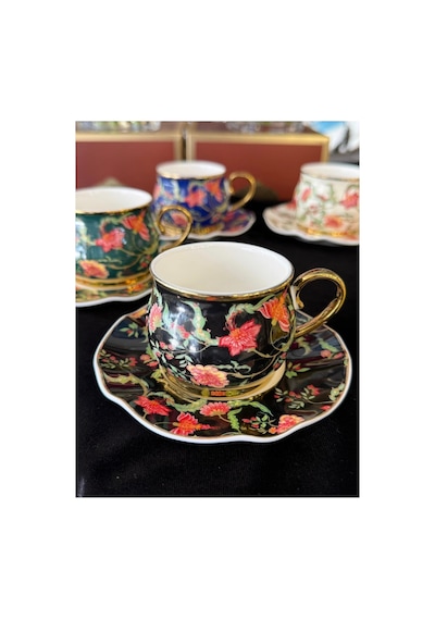 Esterhomedecor 6 Kişilik Porselen Kahve Fincan Takımı Renkli