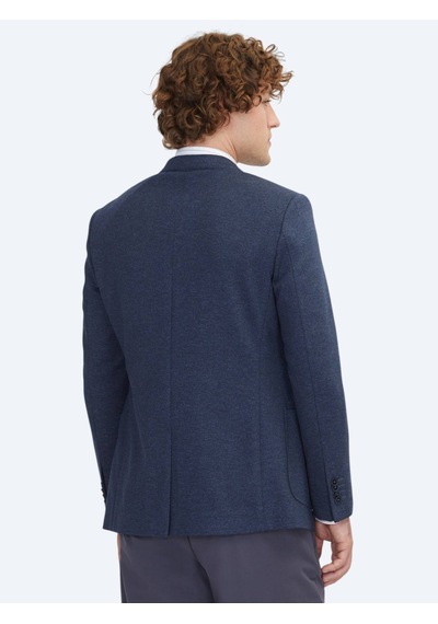 Kip Mavi Çizgili Modern Fit Örme Ceket Mavi