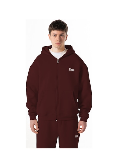Flaw Nakışlı Zip Hoodie-28826 Bordo