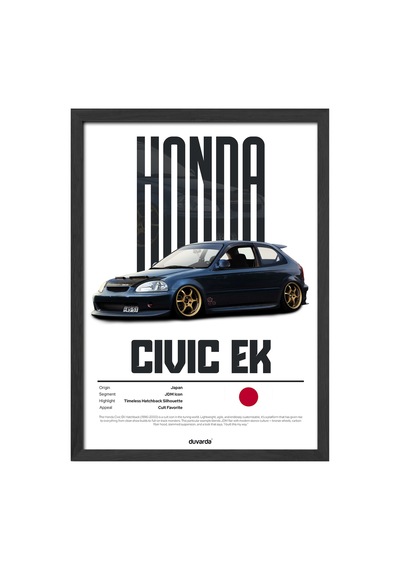Honda Civic Ek Araba Siyah Ahşap Çerçeveli Poster, Dekoratif Duvar Tablosu