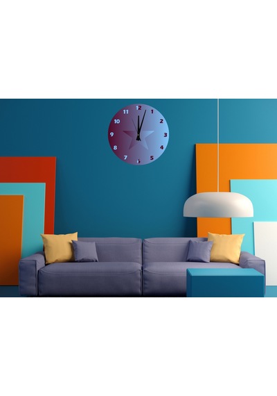 Ti-play Yıldızlı Bordo Mavi 30x30cm Akrilik Dekoratif Modern Duvar Saati ÇOk Renkli