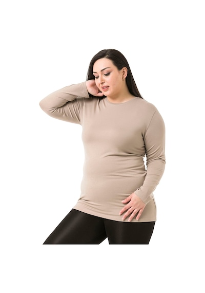 Disentis Büyük Beden Bisiklet Yaka Uzun Kollu Viskon Kum Rengi Body Kum Kum Rengi