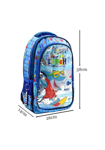 Muggle 2 Bölmeli Cute Shark Mavi Okul Sırt Çantası Mu-0044