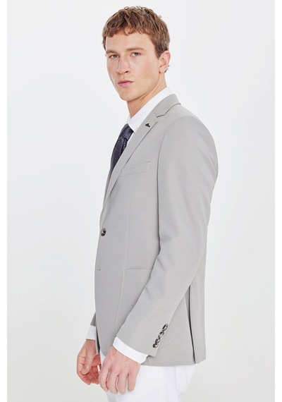 Erkek Grı Slim Fit Dar Kesim Mono Yaka Casual Ceket Grı