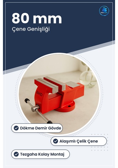 Sabit Tezgah Mengenesi 80 Mm Dökme Demir Gövdeli Çelik Çeneli Atö
