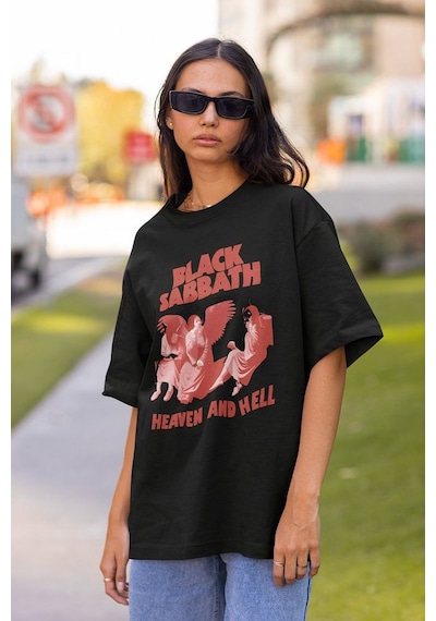 Black Sabbath Heaven And Hell Müzik Grubu Baskılı Unisex Tişört, Siyah