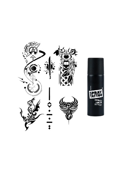 Fantastik Karizmatik Modeller Spray Tattoo Geçici Dövme Seti Dark Siyah Sprey