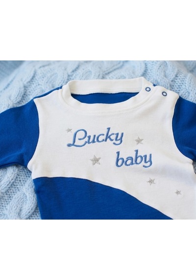 Biçomi Lucky Baby Kaşındırmayan Yumuşak Dokulu Çizgili Bebek Tulumu & Şapka Seti 0-6 Ay Lacivert
