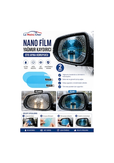 Ford Focus 2 Trend Oto Ayna Yağmur Kaydırıcı Nano Film 2 Adet Buğu Ve Su Önleyici