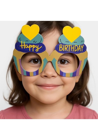 Cupcake Temalı Doğum Günü Renkli Karton Happy Birthday Gözlüğü 6 Adet 1