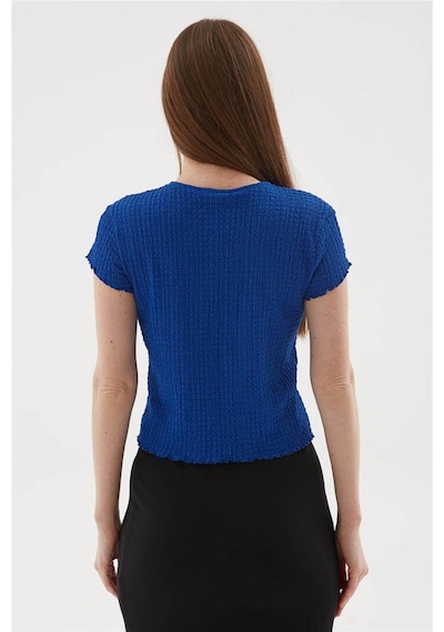 Fashion Friends 25y0234k1 Kadın Dokulu Bluz Saks Mavi